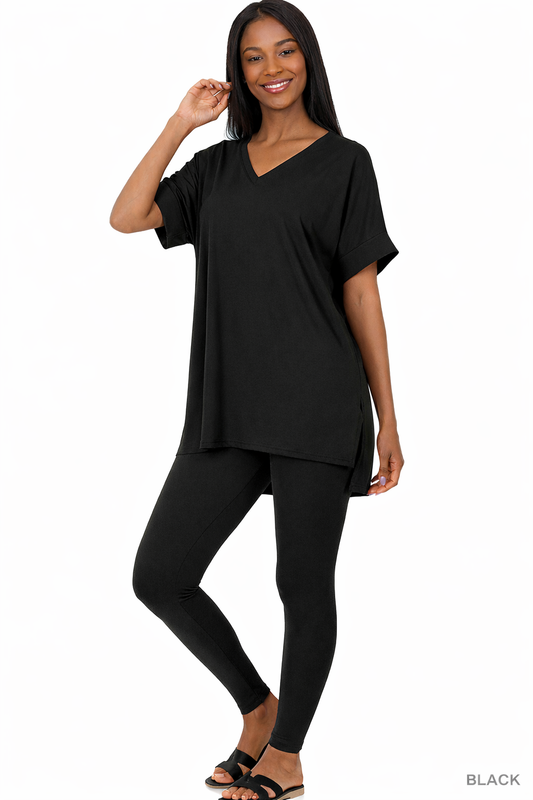 The Out & About Set | Buttery Soft V Neck Top and Leggings Set
