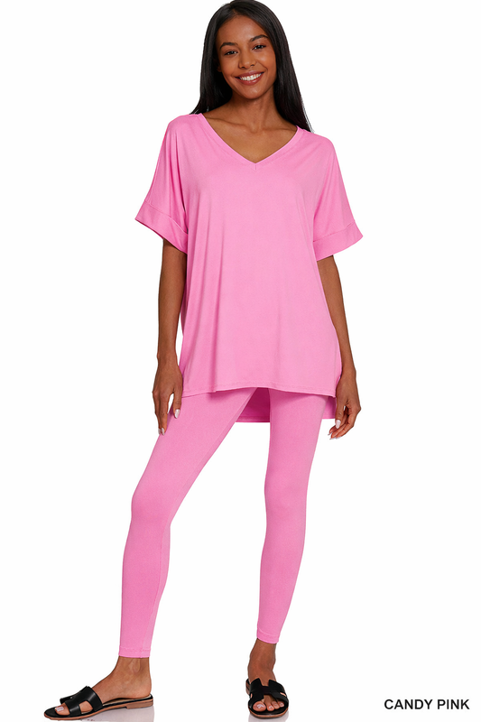 The Out & About Set | Buttery Soft V Neck Top and Leggings Set