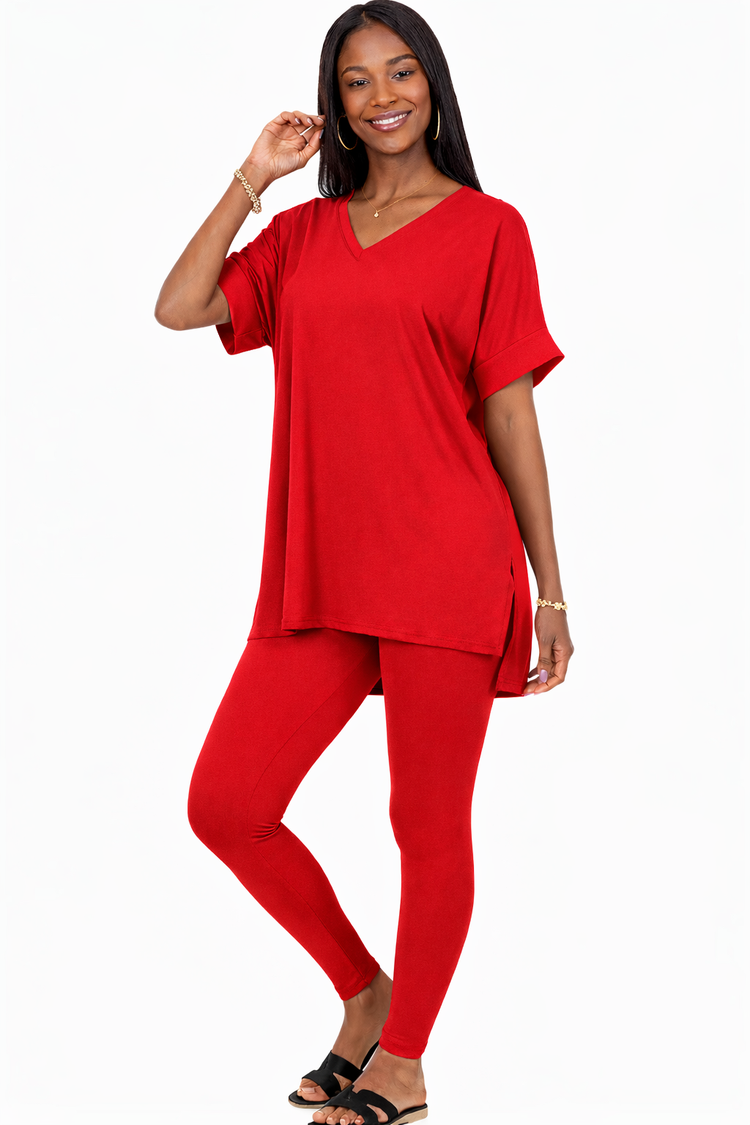 The Out & About Set | Buttery Soft V Neck Top and Leggings Set